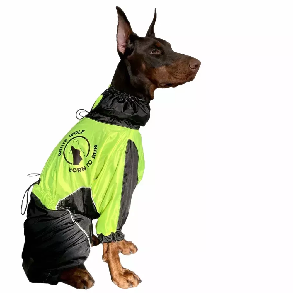 Комбинезон дождевик демисезонный для собак White Wolf вырез на мальчика лимонный-чёрный