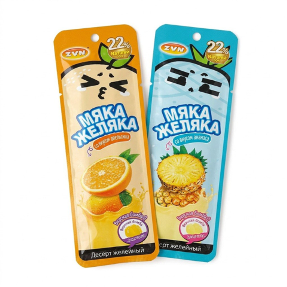 Десерт желейный ароматизированный «Мяка Желяка» со вкусом апельсина и ананаса ZVN TM 40г*20шт*12бл
