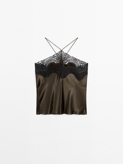 Massimo Dutti Топ из смесового шелка - Studio, коричнневый