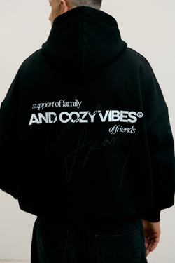 Худи  COZY VIBES MAN, с начесом, черное