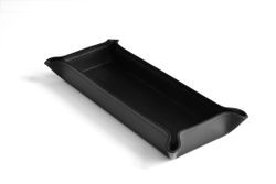 Удлиненный фигурный кожаный лоток черный