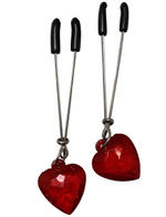 Зажимы для груди с сердечками (Цвет: серебряный с красным)