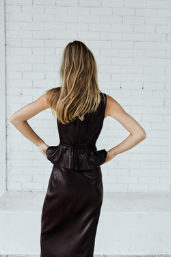 ZARA ЮБКА МИДИ ИЗ ИСКУССТВЕННОЙ КОЖИ, КОРИЧНЕВЫЙ