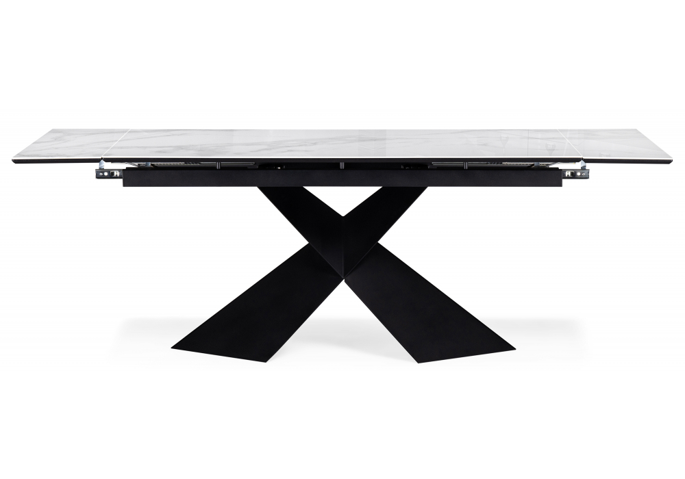 Стол стеклянный Woodville Хасселвуд 160(220)х90х77 белый мрамор, черный