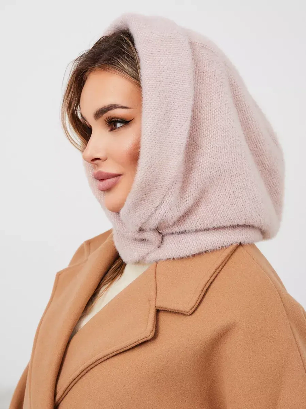 Капор зимний вязаный капюшон на флисе