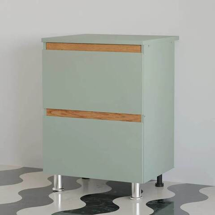 Кухонный модуль напольный 60 см Малага с 3-мя ящиками, с дубовыми панелями, на ножках / зеленый самшит, массив дуба