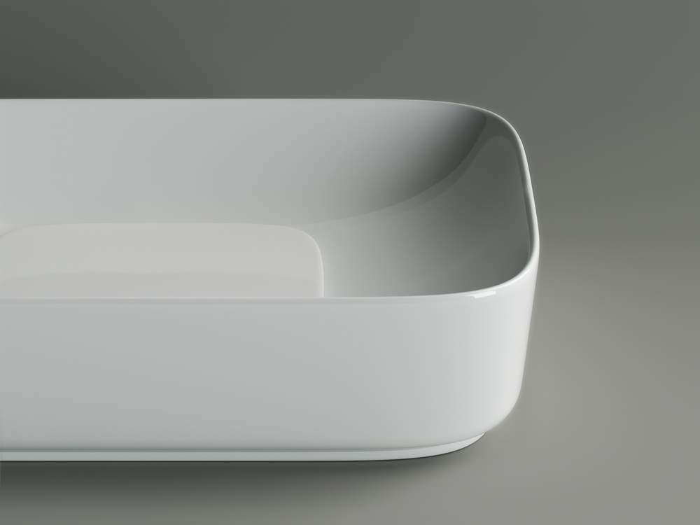 Умывальник чаша накладная прямоугольная с керамической накладкой на сливное отверстие Element 600x375x145мм