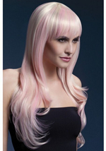 Парик Сладкая Сиенна с розовыми прядями (блонд) 66 см. (Цвет: розовый блонд)