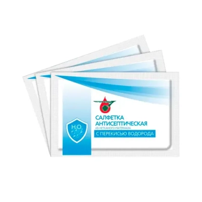 Салфетка из нетканого материала с перекисью водорода 130х180 мм