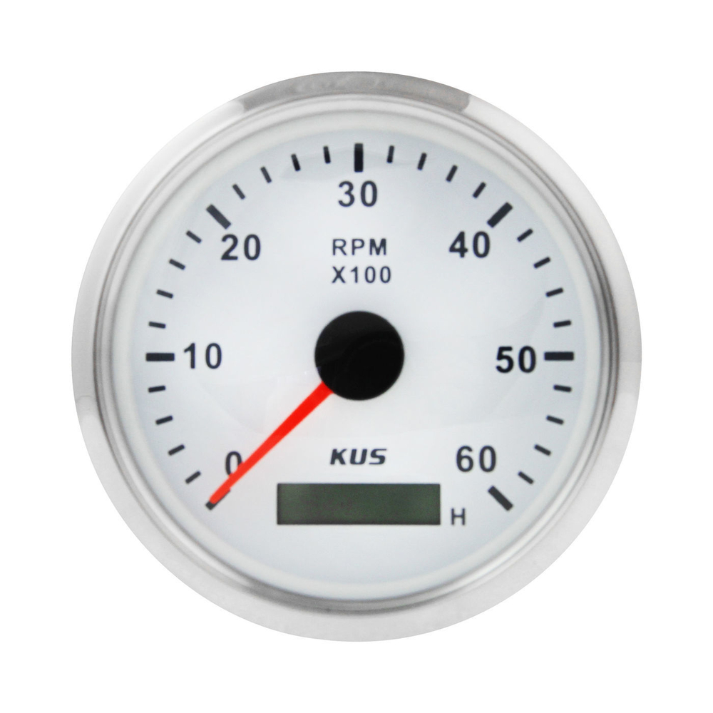 Тахометр 0-6000 об/мин, со счётчиком м/ч, белый с нержавеющим ободком