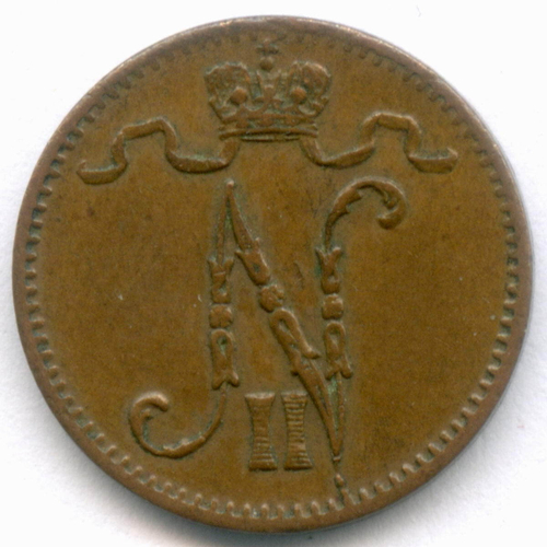 1 пенни 1915 год. Россия для Финляндии (Вензель Николая II). XF