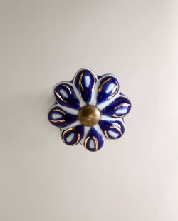 ZARA HOME НАБОР МЕБЕЛЬНЫХ РУЧЕК ИЗ КЕРАМИКИ «ЦВЕТОК» (2 ШТ.), СИНИЙ