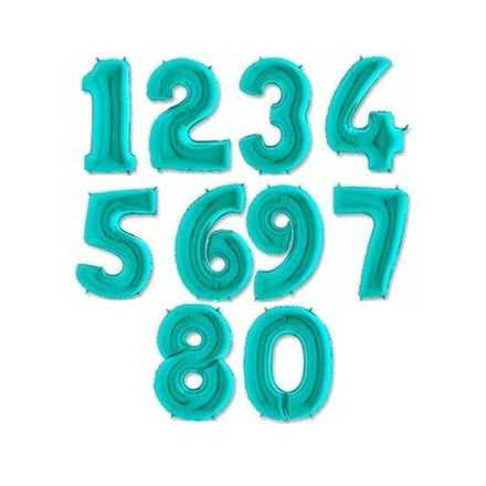 Шары цифры гелиевые, цвет: Тиффани, 102 см