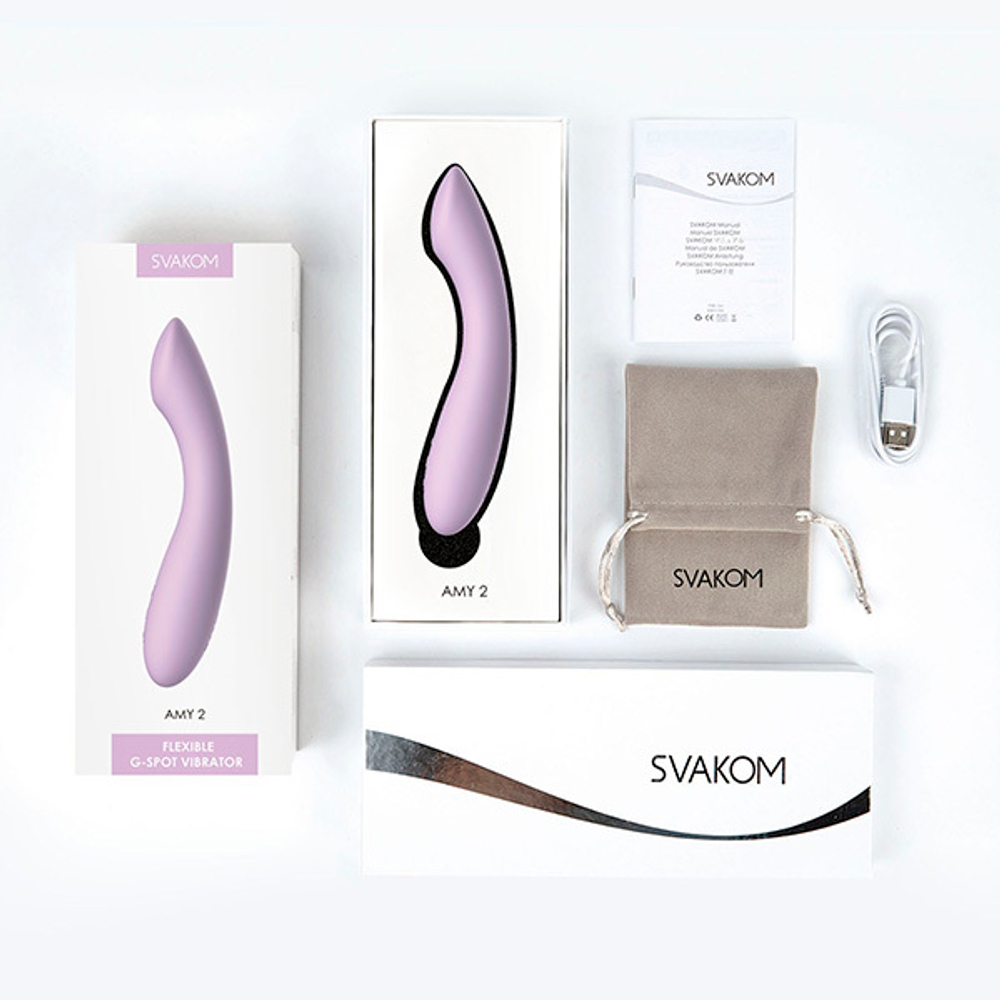 Сиреневый изогнутый вибратор 17,4см для стимуляции точки G Svakom Amy 2 Strong Flexible G-Spot Vibrator SUV-02C-PL