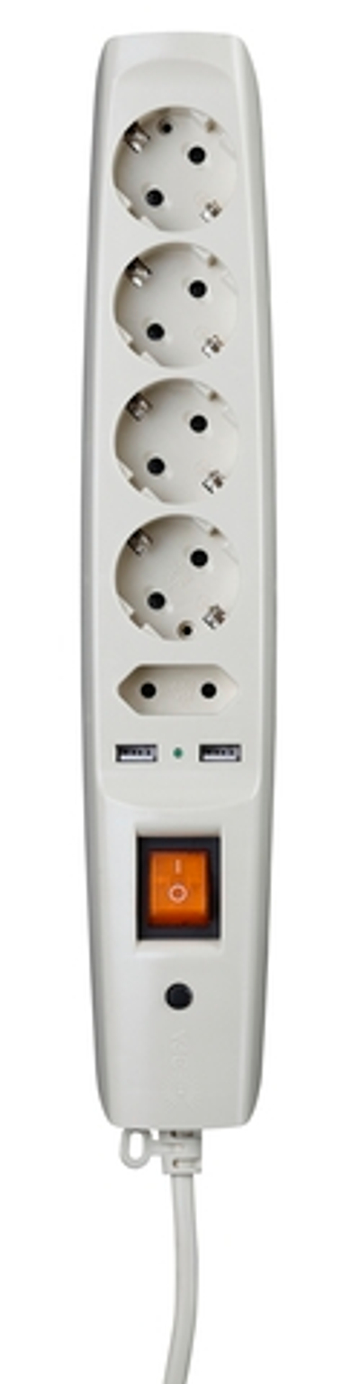 Сетевой фильтр Эра SFU-5es-2m-I 5Евро+2USB, 2м, 10А, шторки