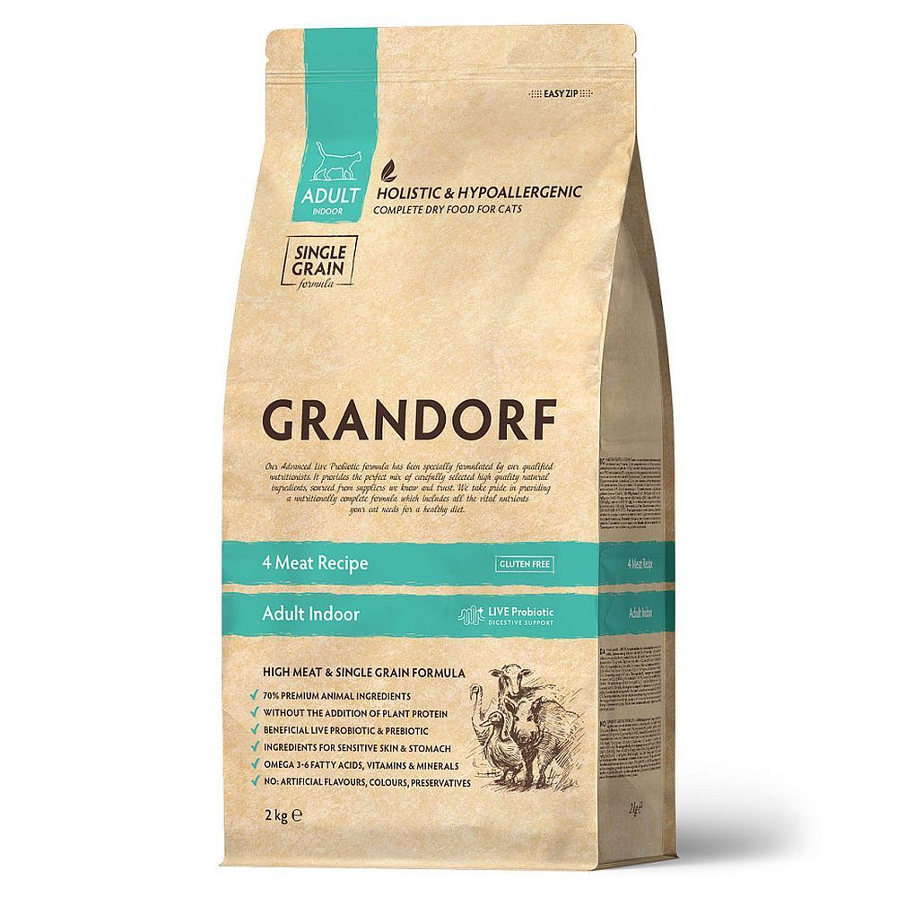 GRANDORF CAT 4 Meat&amp;Rice PROBIOTIC INDOOR (4 мяса с рисом и пробиотиками для кошек) 2 кг.