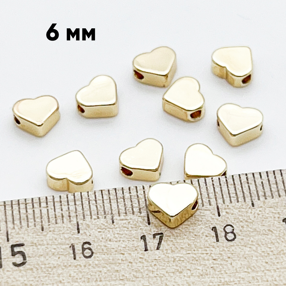 Бусина Сердце, цвет золото, размер 6*7 мм, цена за 1 шт