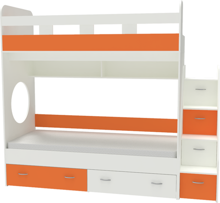 Двухъярусная кровать КарИВи Юниор 1 80х190 Белый  Оранжевый, Белый