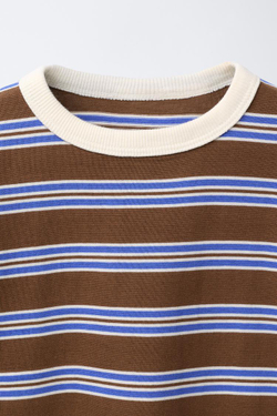ZARA ФУТБОЛКА ИЗ ПЛОТНОЙ ТКАНИ В ПОЛОСКУ, КОРИЧНЕВЫЙ