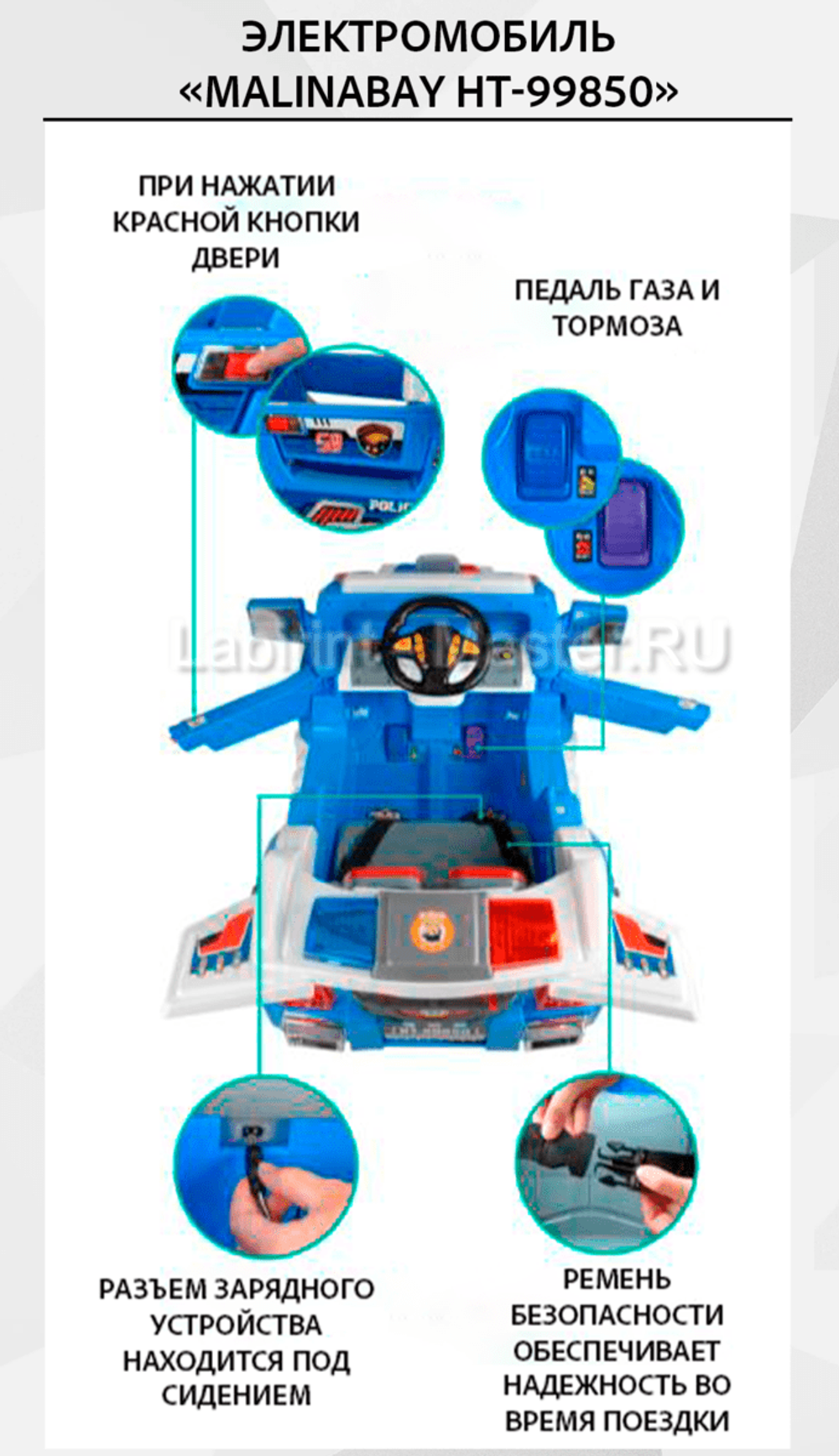 Детский электромобиль "MalinaBay HT-99850" синий