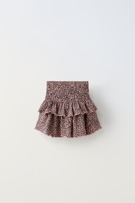 ZARA ЮБКА-ШОРТЫ ИЗ РЕЛЬЕФНОЙ ТКАНИ С АНИМАЛИСТИЧНЫМ ПРИНТОМ, РОЗОВЫЙ