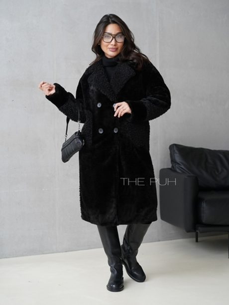 Утепленная черная шуба KRISTINA из эко-меха