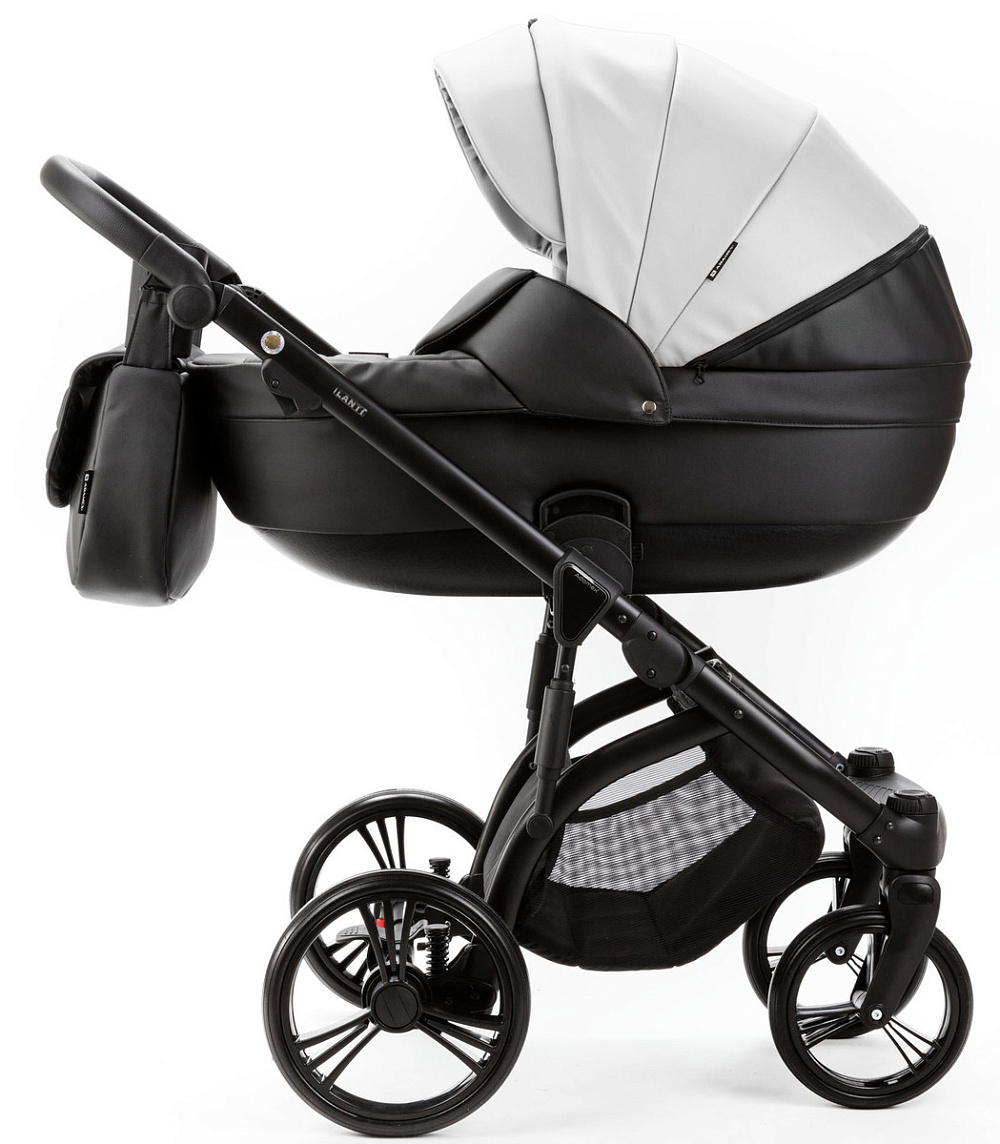 Детская коляска Adamex Lanti Deluxe 2 в 1 LN-SD01 (БЕЛ.КОЖА + ЧЕРН. КОЖА)