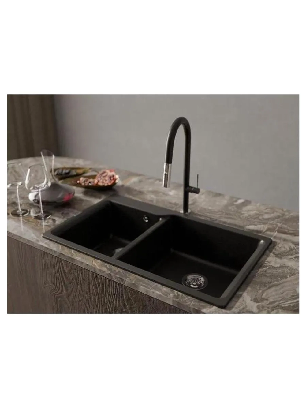 RIVELATO Мойка AXEL 90D 2-чаши 870*520мм, монтаж: врезной, материал: кварц, цвет: черный