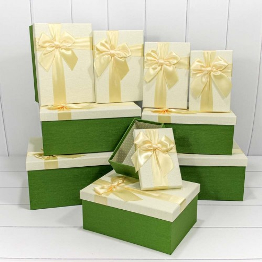 Коробка 34х26х15.3 см Набор 10 шт "Бант" (Бежевый, Зеленый)
