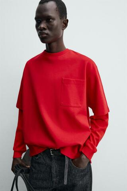 ZARA ТЕХНИЧЕСКАЯ ТОЛСТОВКА С КАРМАНОМ, КРАСНЫЙ
