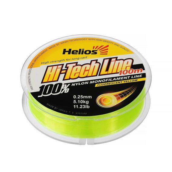 Леска Helios Hi-tech Line Nylon Fluorescent Yellow 0,25mm/100 (HS-NBF 25/100)