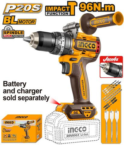 Аккумуляторный ударный шуруповерт с ручкой 20B BL 96Hm без АКБ и ЗУ INGCO CIDLI209685 INDUSTRIAL