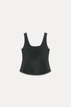 ZARA ТОП ИЗ МЯГКОЙ ТКАНИ С ЗАСТЕЖКОЙ-МОЛНИЕЙ, ТЕМНО-СЕРЫЙ