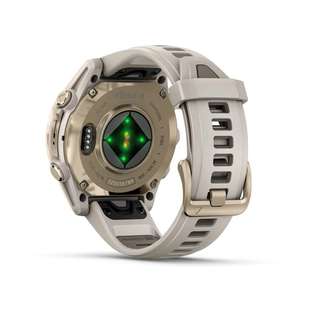 Умные часы Garmin Fenix 8 43mm, Amoled, Sapphire, Soft Gold with Fog Gray/Dark Sandstone Silicone Band (010-02903-11)