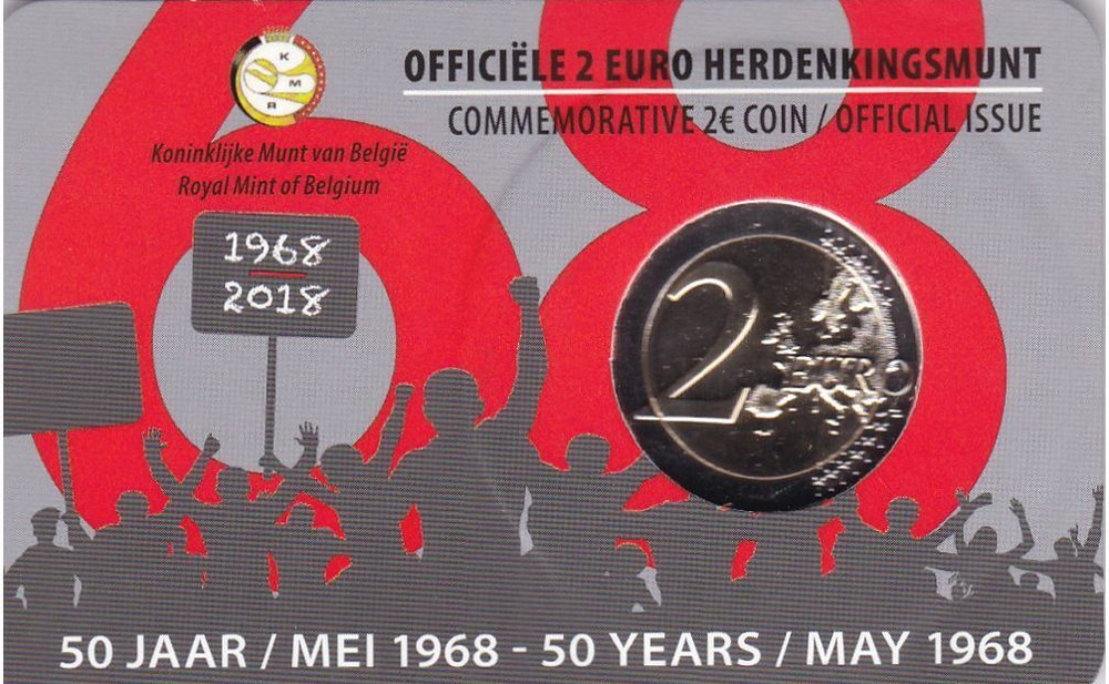 2 евро 2018 г. "50-летие студенческих волнений в мае 1968 года" Бельгия (в буклете)