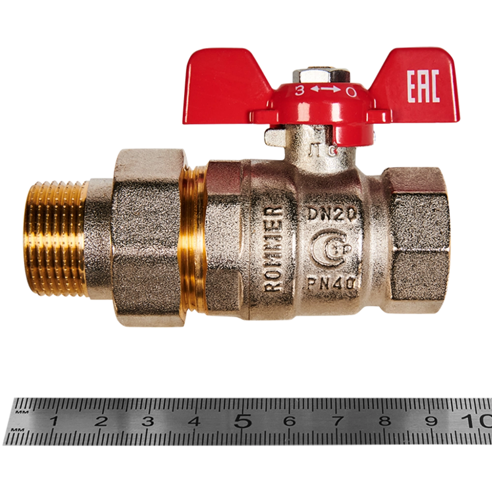 Кран шаровой полнопроходной ROMMER - 3/4" (ВР/НР, PN40, ручка-бабочка)