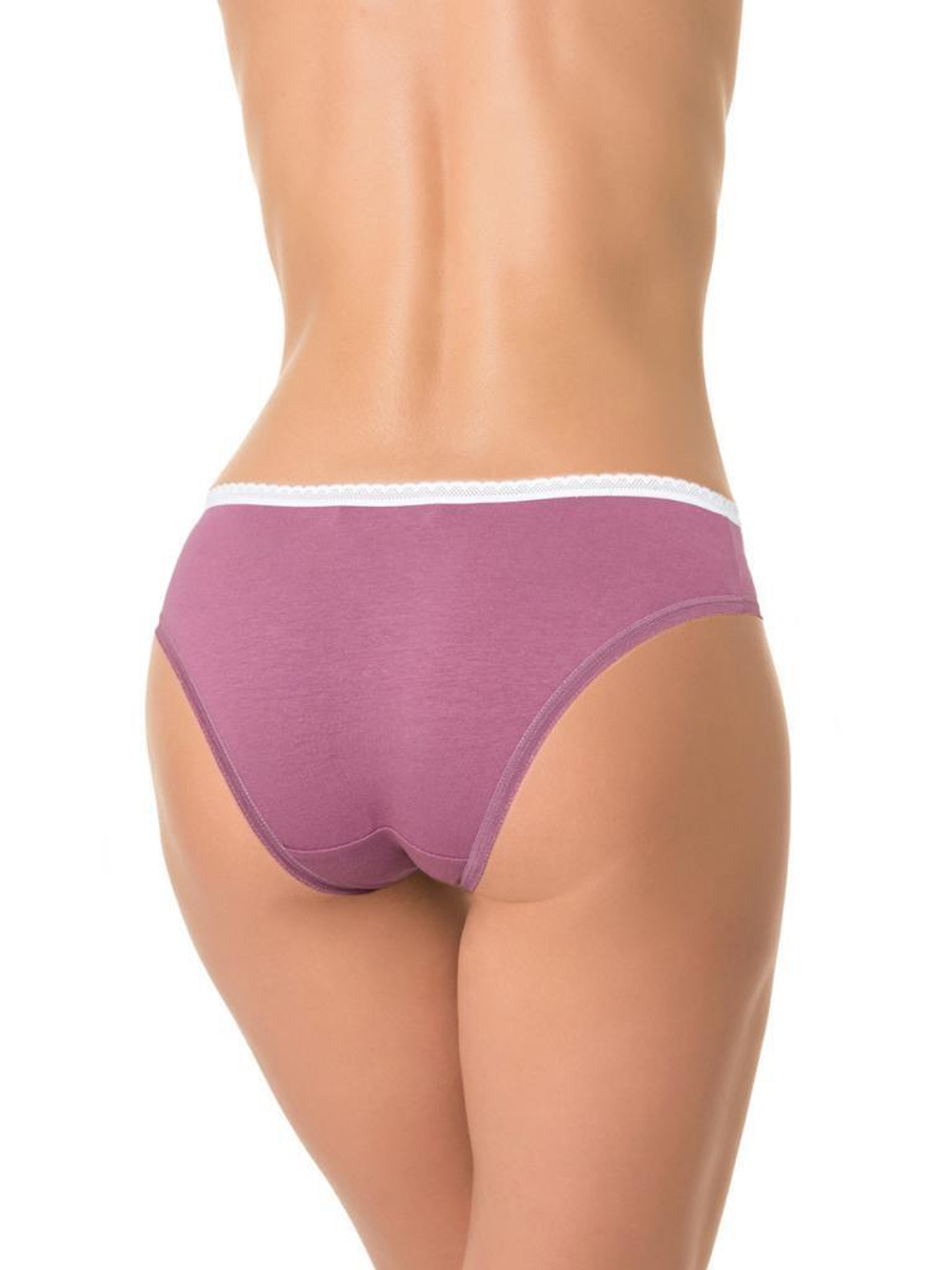 Хлопковые трусики-слипы с контрастной узкой кружевной резинкой (Размер: S) (Цвет: светло-бордовый)