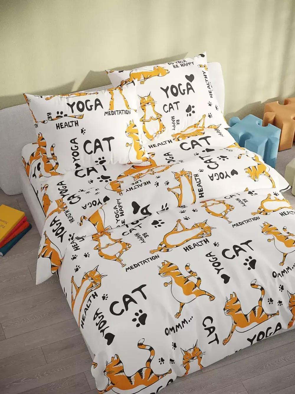 Наволочка комплект 2шт бязь Сказка "Yogacat" 45х45 см на молнии