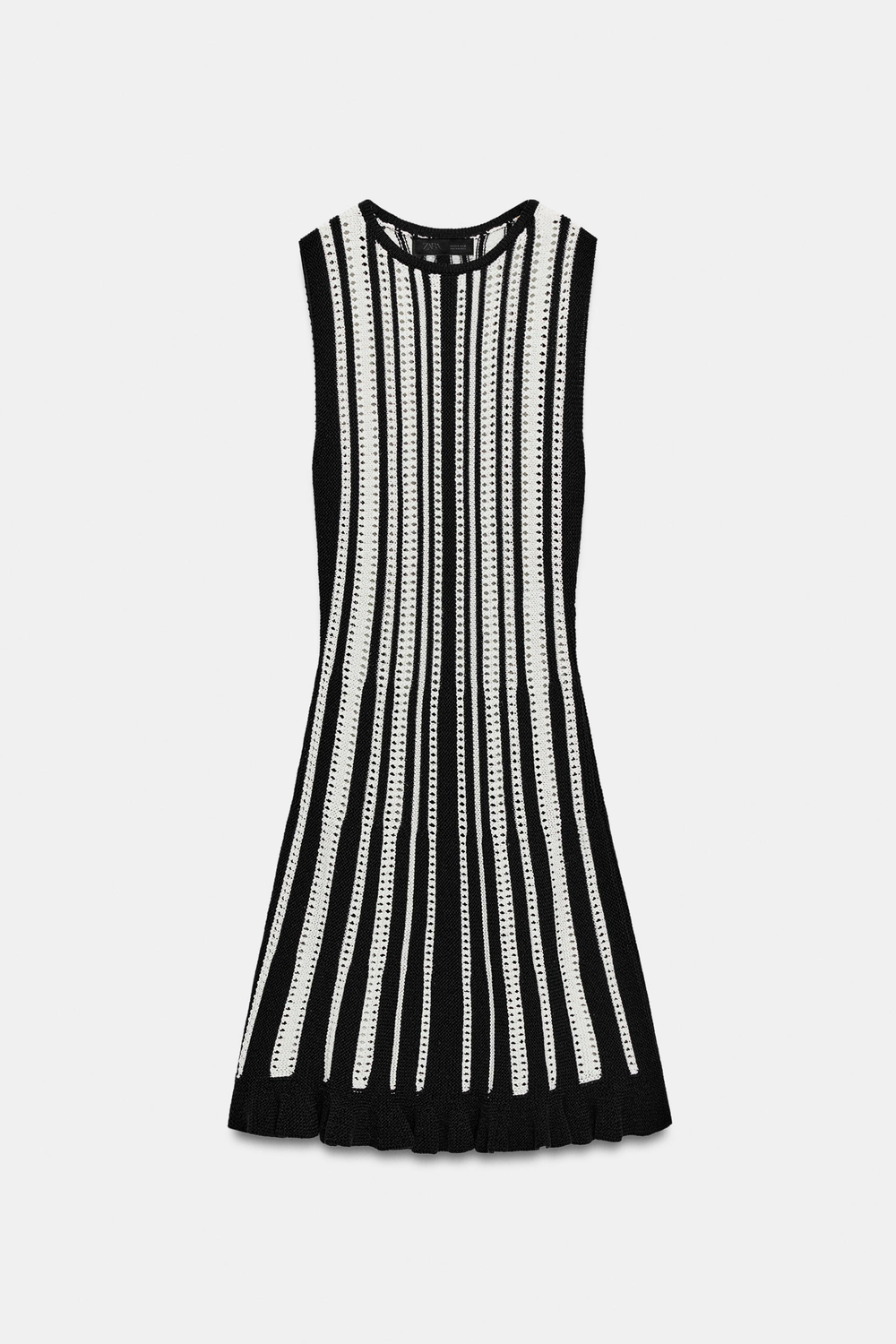 ZARA КОРОТКОЕ ТРИКОТАЖНОЕ ПЛАТЬЕ В ПОЛОСКУ, БЕЛЫЙ/ЧЕРНЫЙ