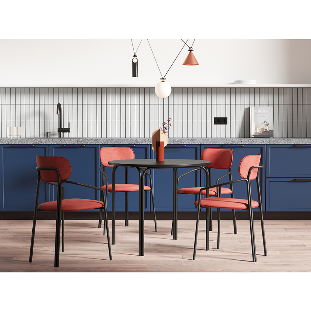 Стул Ror, Round, велюр, черный/темно-красный