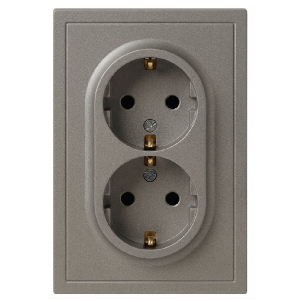 Розетка ЭРА Galaxy 15-2104-07 с заземлением двойная 2X2P+E Schuko 16А-250В IP20 титан | Эра Galaxy