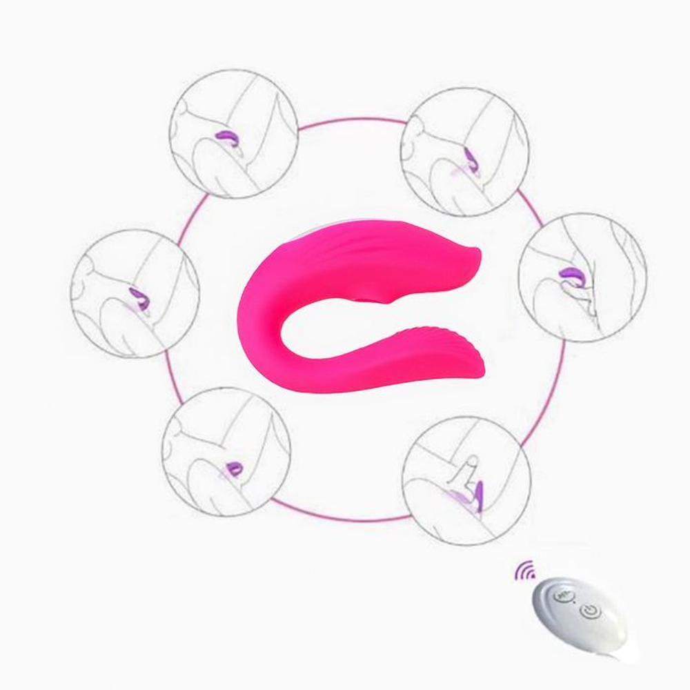 Розовый вибратор для пар «Оки-Чпоки» с вакуумно-волновой стимуляцией клитора (Цвет: розовый)