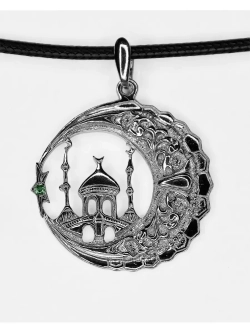 Подвеска мусульманская серебряная родированная с фианитом
