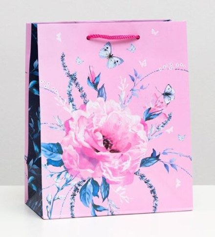 7437469 Пакет подарочный Цветущий пион, 18*22*10 см (10702070/250621/0191043/1, КИТАЙ)