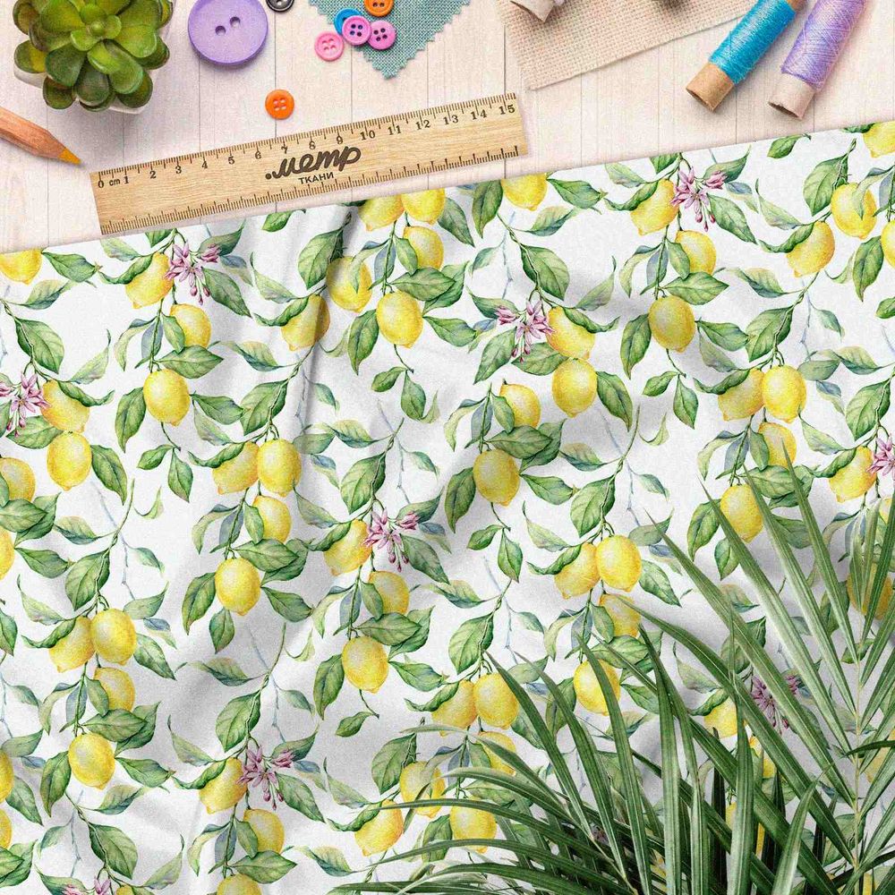 Ткань сатин акварельные лимоны