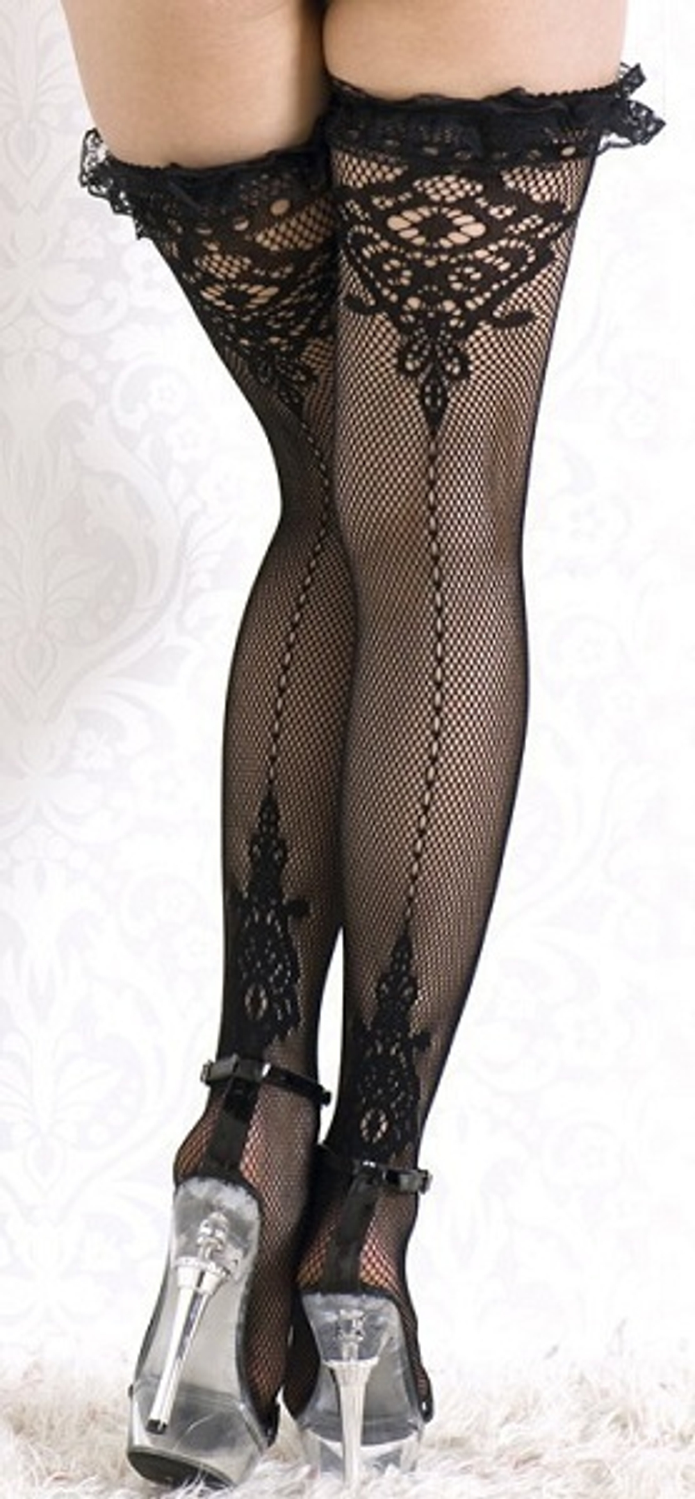 Чулки в сетку с рюшечками