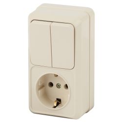 Блок розетка с выключателем Intro Quadro 2-706-02 двойным вертикальный 10А-250В, IP20, ОУ, слоновая кость