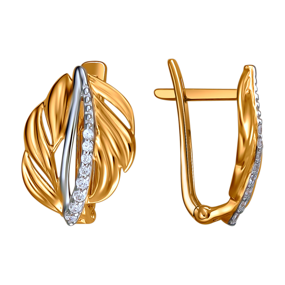 Серьги с фианитом из красного золота 585 пробы JA-S-1112594Р