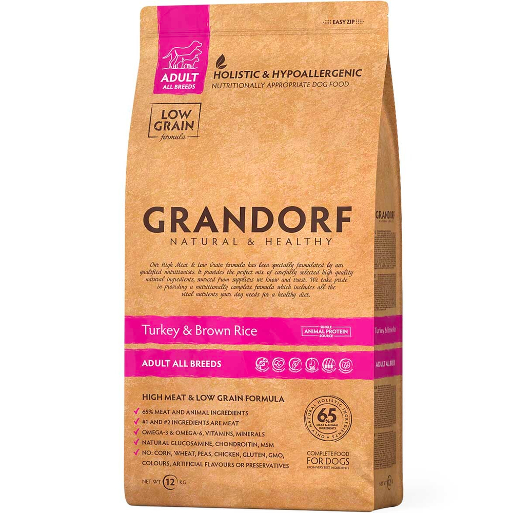 Grandorf Adult All Breeds Turkey&Rice - корм низкозерновой для собак всех пород (индейка с рисом)