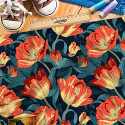 Ткань премиум шифон ночные тюльпаны